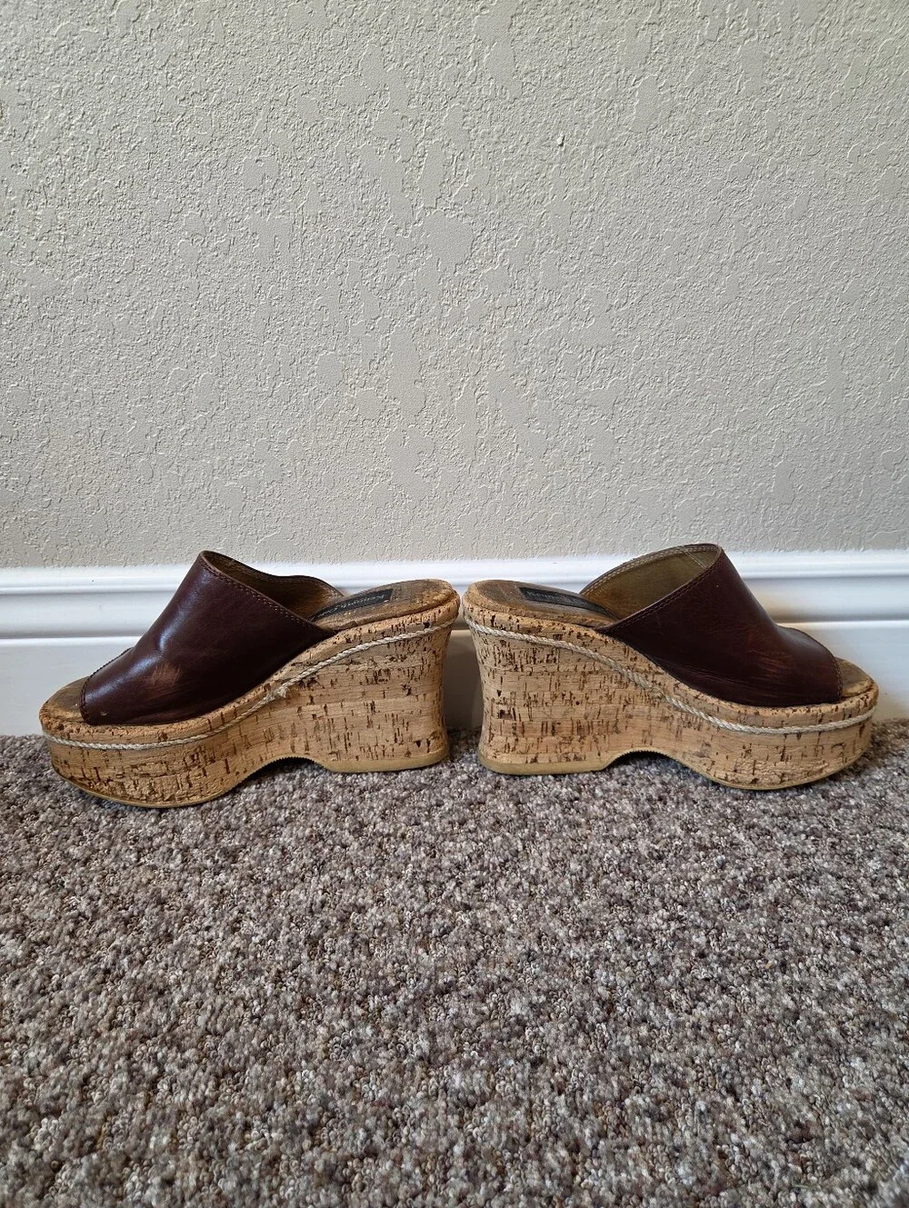 Kenneth Cole Brown Leather Cork Platform Mules - Size 8
